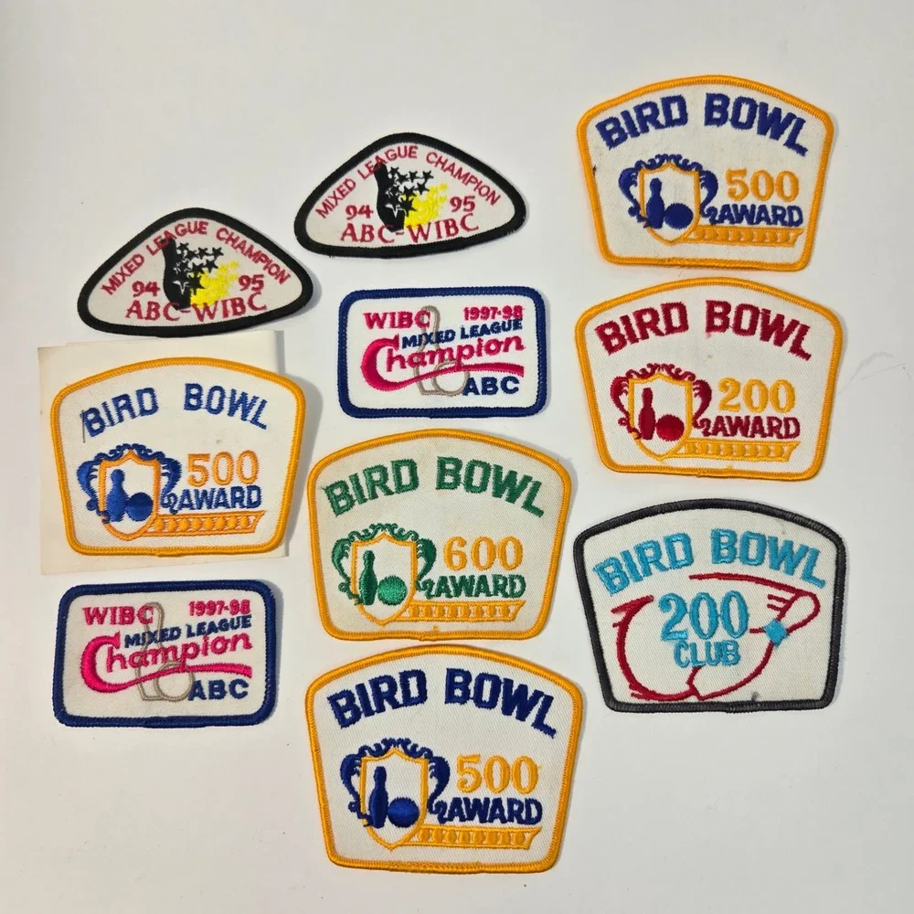 Vintage Bowling Patch Lot Bird Bowl 200 500 600 Award WIBC Champion Mixed League